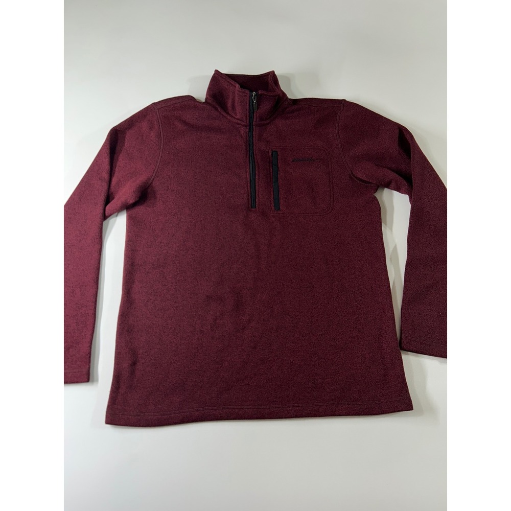 Eddie Bauer Sweater Fleece Quarter Zip Pullover Mens L Burgundy Red